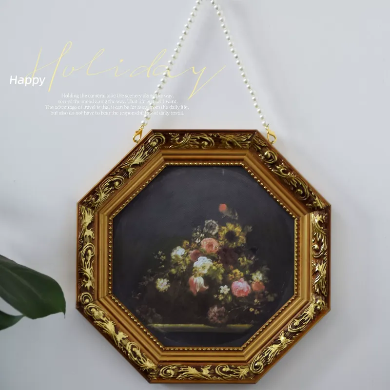 Luxury Lifestyle Niche - ภาพตกแต่งสไตล์เรโทรทรงแปดเหลี่ยม พร้อมสายไข่มุกสุดหรูหรา งานศิลปะแขวนผนังสไตล์บาโรกและโรโคโค เหมาะสำหรับห้องนั่งเล่น
