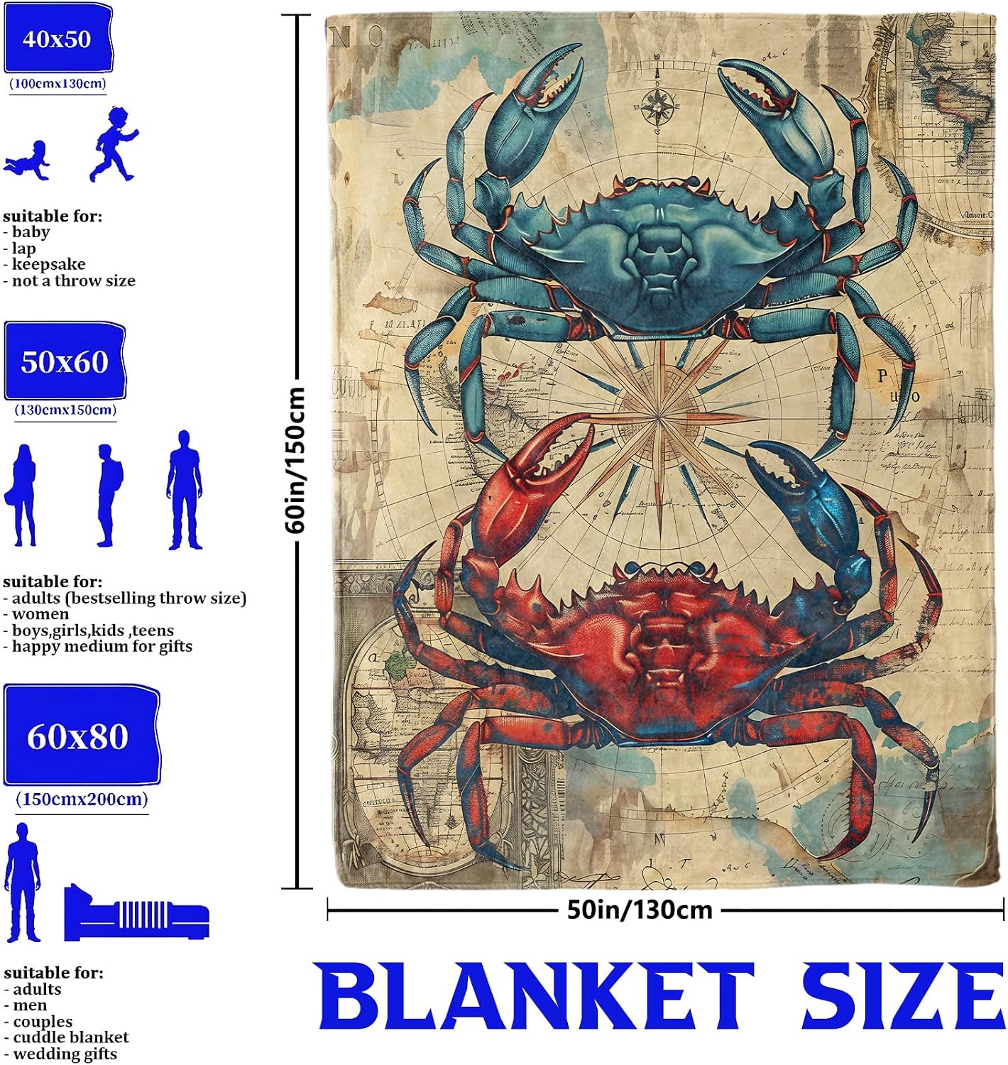 ผ้าห่มลายแผนที่ทะเลวินเทจลายปู - Luxury Lifestyle Travel บทวิจารณ์และราคา